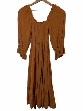 Rust Orange Smocked Dress Medium Women Textured Dress